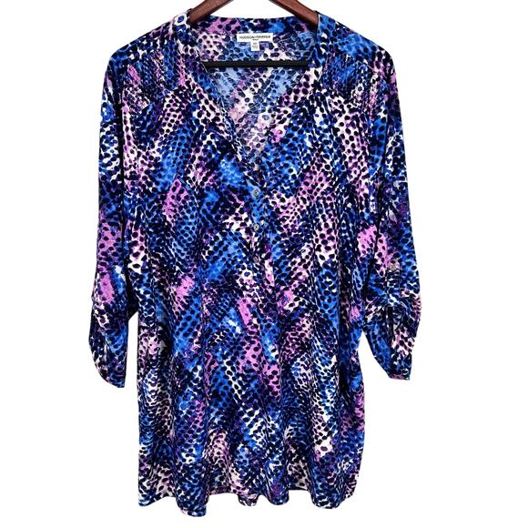 Hudson Harper Woman Plus Size 2X Super Stretchy Blue Purple 3/4 Sleeve Shirt Top - Picture 1 of 8